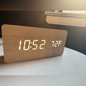 Electronic clock and temperature check bamboo wood